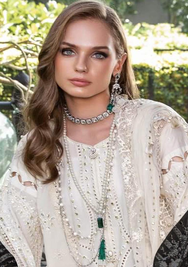 White Embroidered Faux Georgette Kurta Set