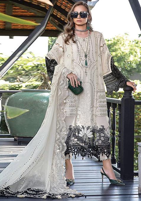 White Embroidered Faux Georgette Kurta Set