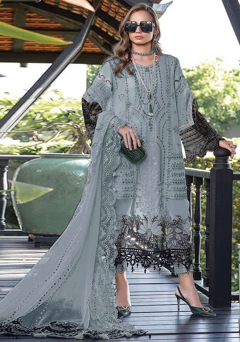 Light Green Embroidered Faux Georgette Kurta Set - Indya