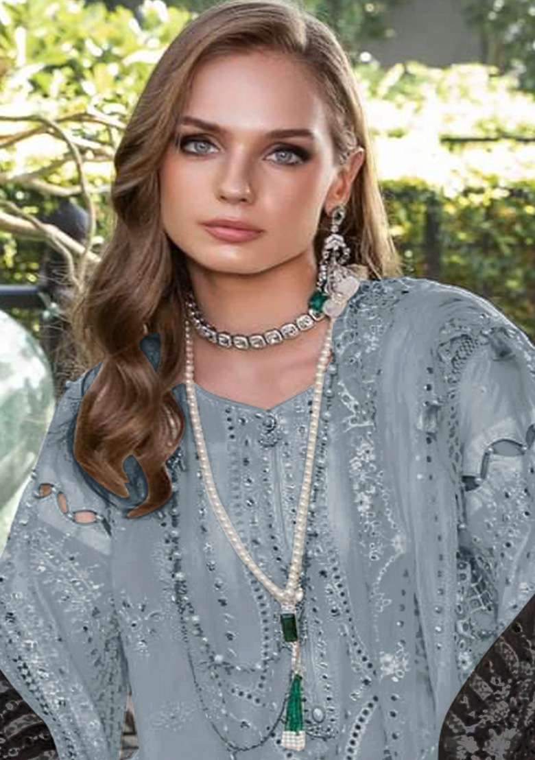 Light Green Embroidered Faux Georgette Kurta Set - Indya