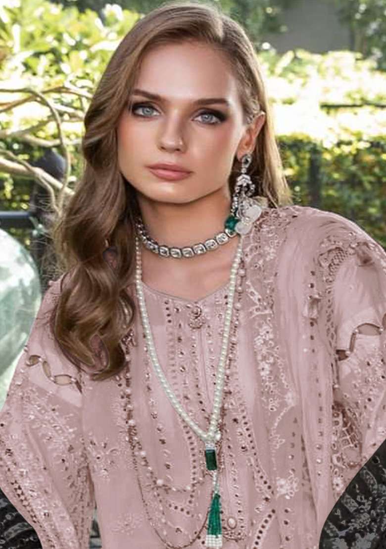Peach Embroidered Faux Georgette Kurta Set - Indya