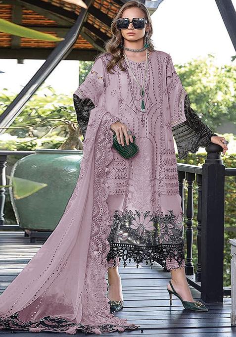 Lavender Embroidered Faux Georgette Kurta Set