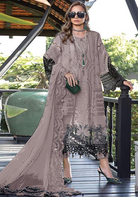 Grey Embroidered Faux Georgette Kurta Set