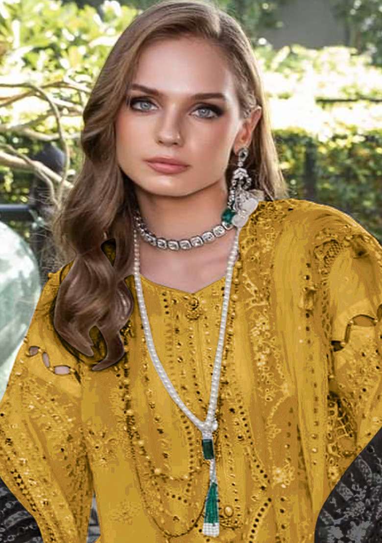 Yellow Embroidered Faux Georgette Kurta Set - Indya