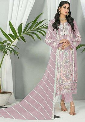 Light Pink Embroidered Faux Georgette Kurta Set