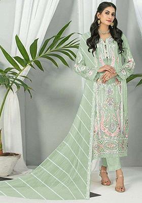 Light Green Embroidered Faux Georgette Kurta Set