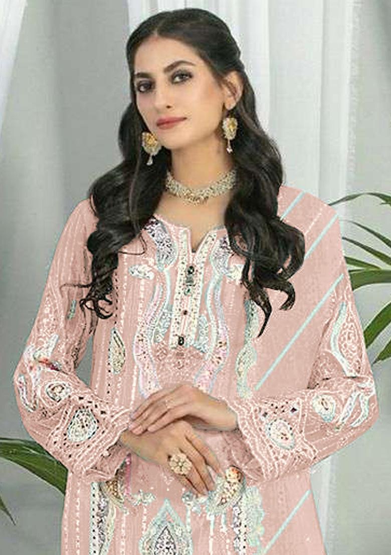 Light Green Embroidered Faux Georgette Kurta Set