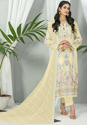 Light Yellow Embroidered Faux Georgette Kurta Set