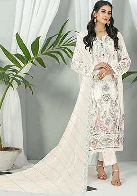 White Embroidered Faux Georgette Kurta Set