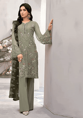 Mehendi Embroidered Georgette Pakistani Suit Set