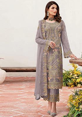 Lavender Embroidered Faux Georgette Kurta Set