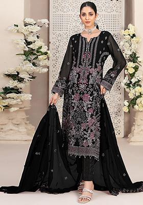 Black Embroidered Faux Georgette Kurta Set