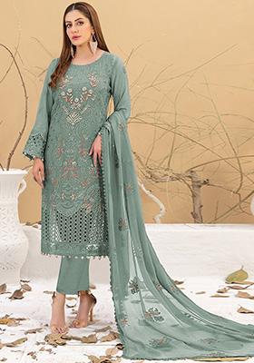 Light Green Embroidered Faux Georgette Kurta Set