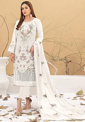 White Embroidered Faux Georgette Kurta Set