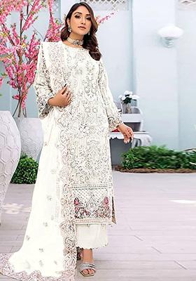 White Embroidered Faux Georgette Kurta Set