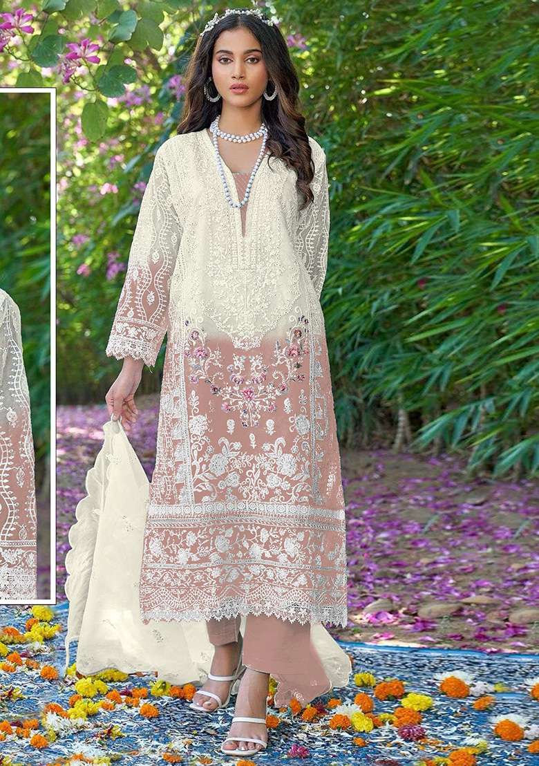 Peach Embroidered Organza Kurta Set - Indya