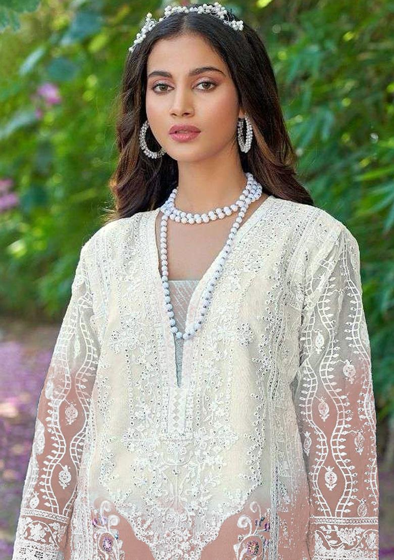 Peach Embroidered Organza Kurta Set
