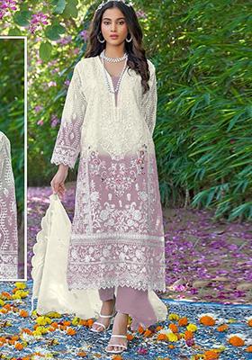 Lavender Embroidered Organza Kurta Set