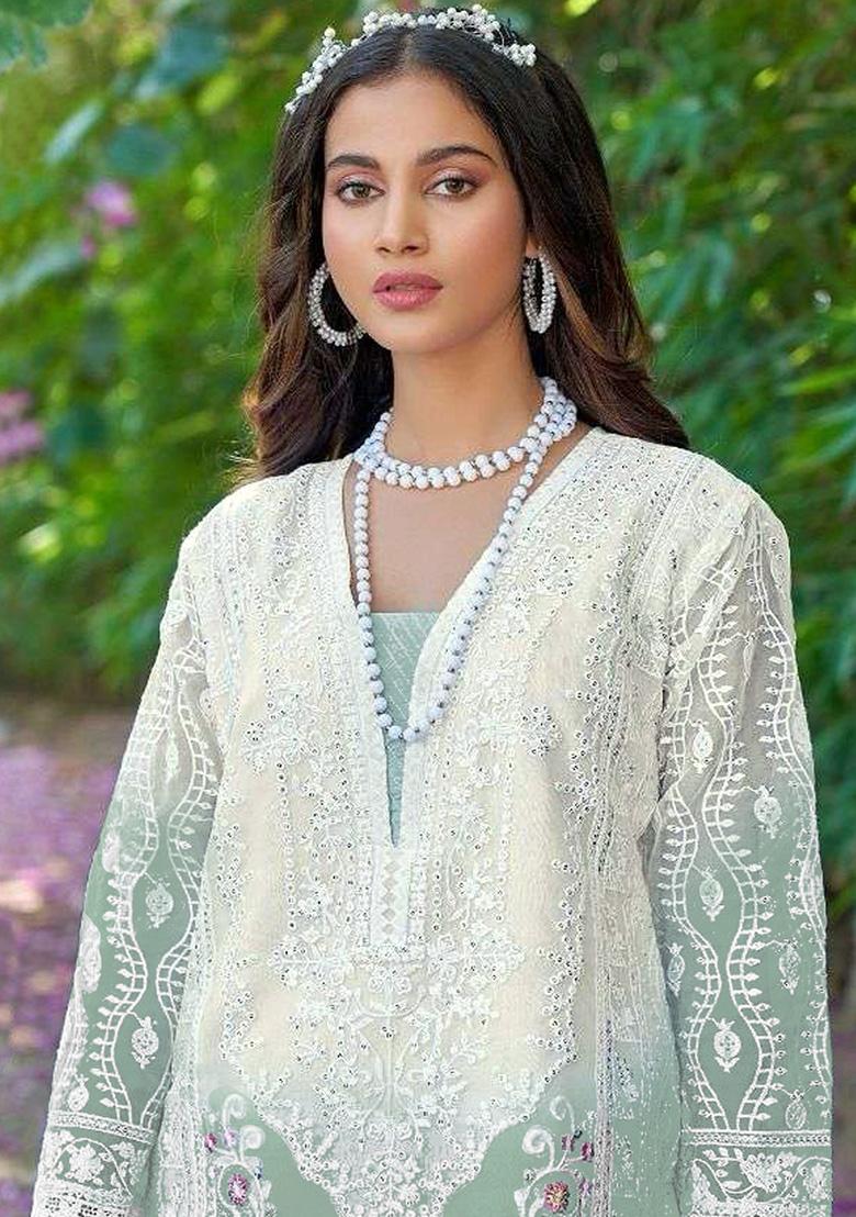Light Green Embroidered Organza Kurta Set