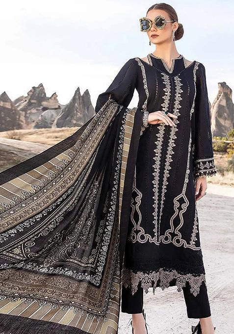 Black Embroidered Faux Georgette Kurta Set