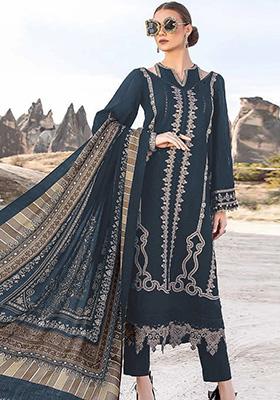 Teal Embroidered Faux Georgette Kurta Set