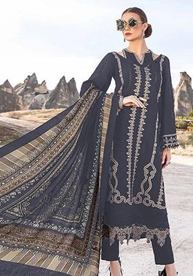 Navy Blue Embroidered Faux Georgette Kurta Set