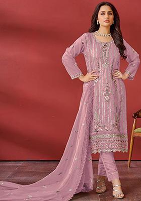 Pink Embroidered Organza Kurta Set