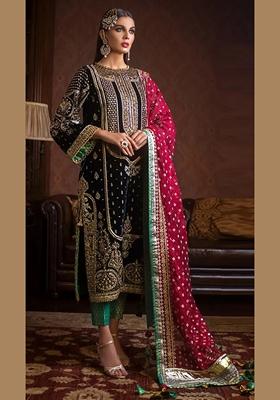 Black Embroidered Velvet Kurta Set