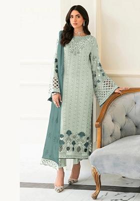 Sky Blue Embroidered Faux Georgette Kurta Set
