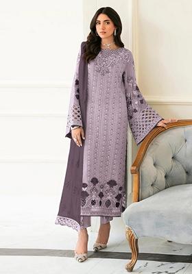 Lavender Embroidered Faux Georgette Kurta Set