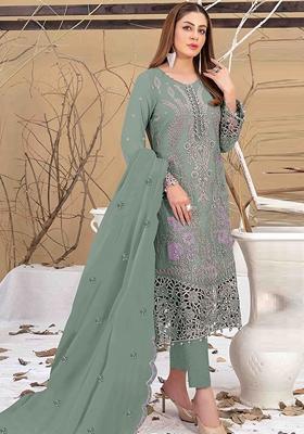 Light Green Embroidered Faux Georgette Kurta Set