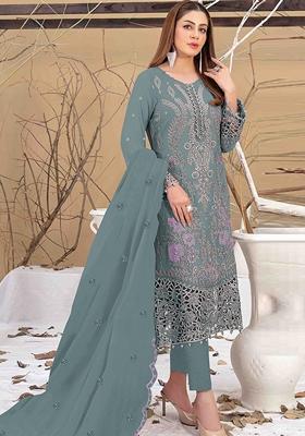 Light Green Embroidered Faux Georgette Kurta Set