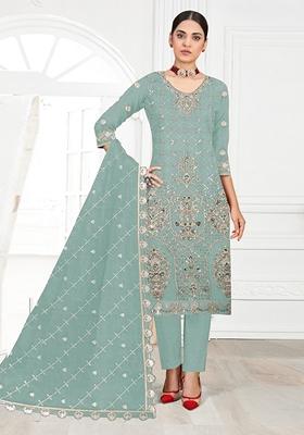 Light Green Embroidered Faux Georgette Kurta Set