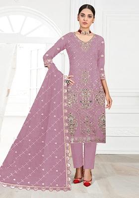 Pink Embroidered Faux Georgette Kurta Set