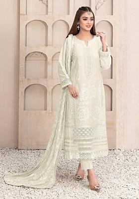 White Embroidered Faux Georgette Kurta Set