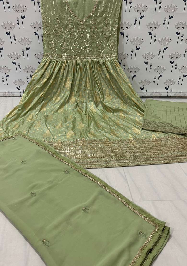 Mehendi Embroidered Viscose Anarkali Set - Indya