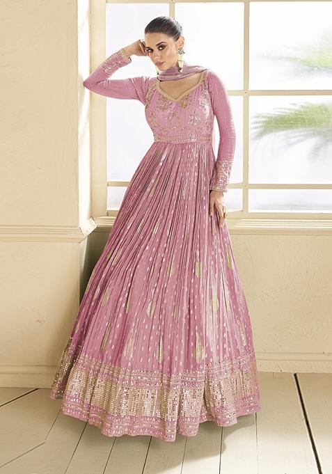 Purple Embroidered Viscose Anarkali Kurta Set