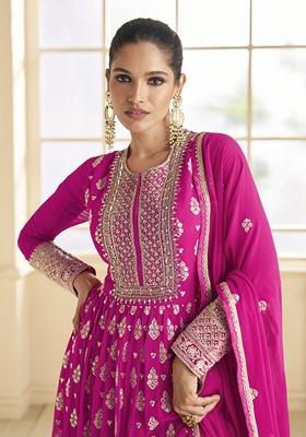 Pink Embroidered Faux Georgette Anarkali Kurta Set