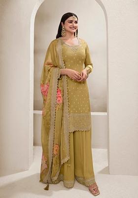Yellow Embroidered Pure Silk Kurta Set