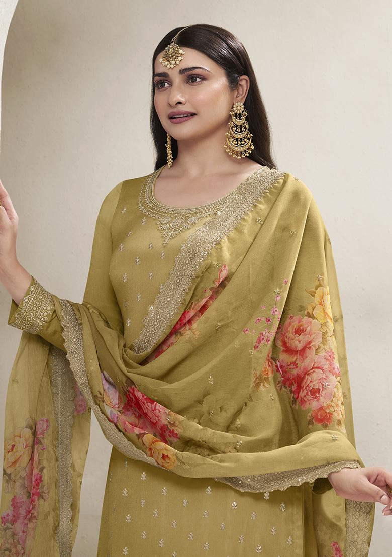 Yellow Embroidered Pure Silk Kurta Set