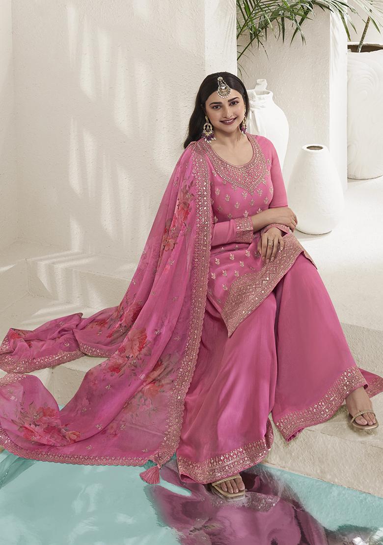 Pink Embroidered Pure Silk Kurta Set