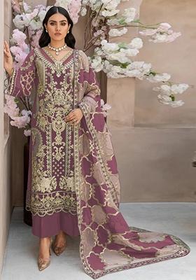 Pink Embroidered Organza Kurta Set