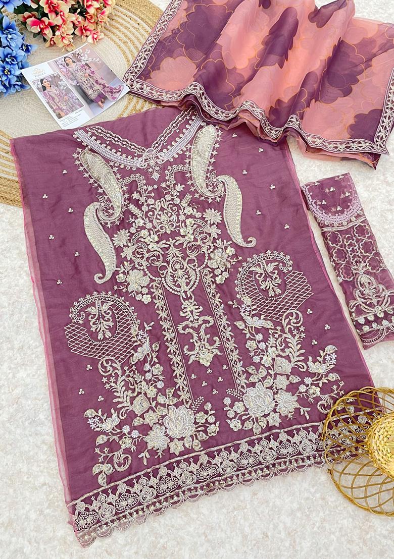 Pink Embroidered Organza Kurta Set