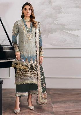 Grey Embroidered Faux Georgette Kurta Set