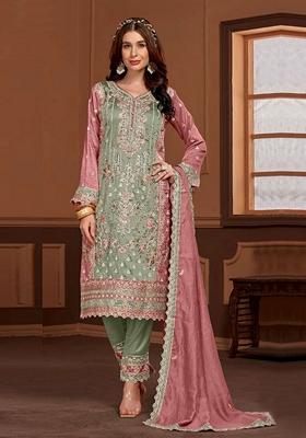 Slate Grey Embroidered Silk Blend Kurta Set