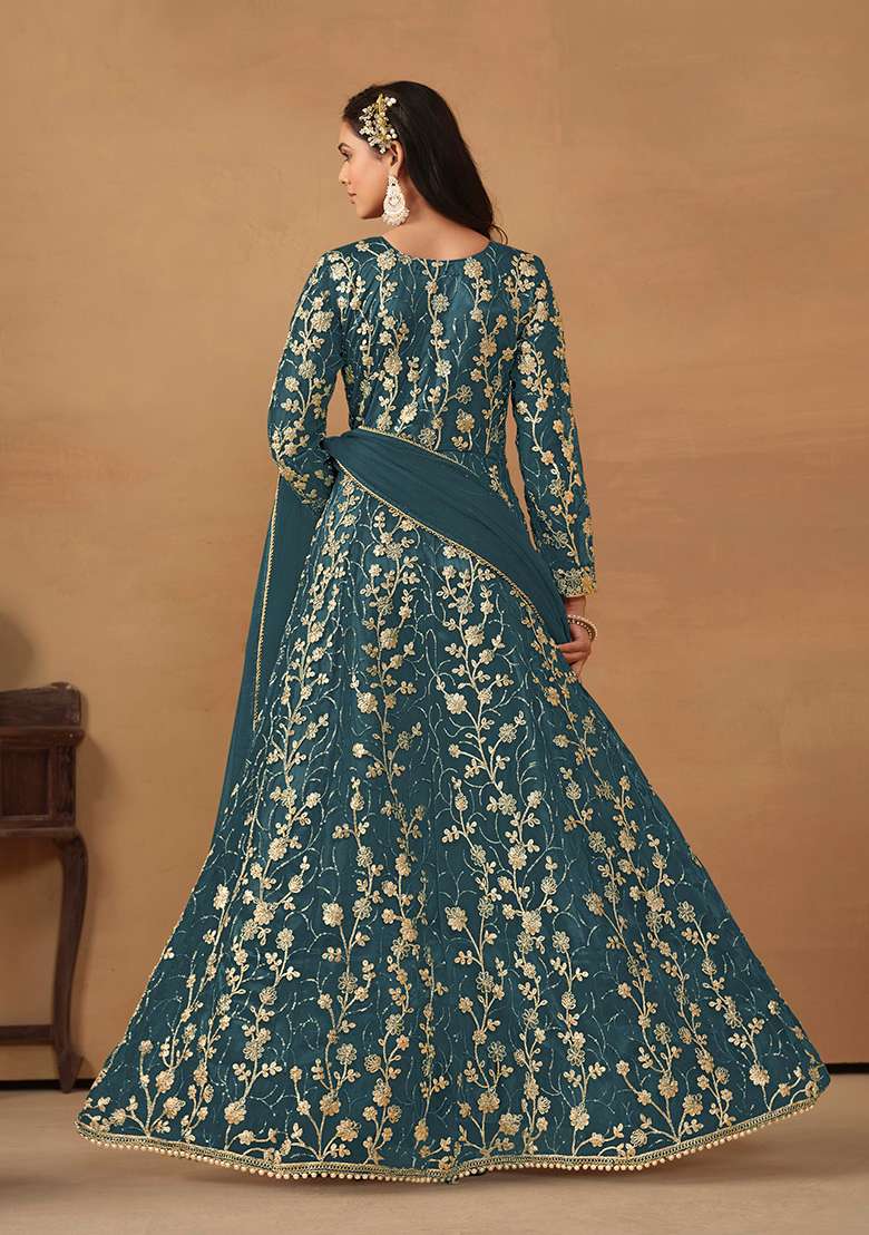 Dark Grey Embroidered Net Sharara Set - Indya