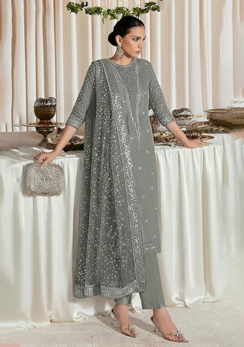 Awesome Aqua Green Georgette Embroidered Salwar Kurta Set