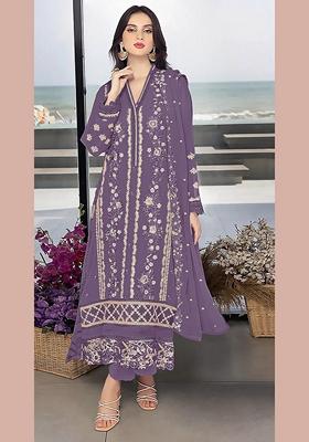 Lavender Embroidered Faux Georgette Kurta Set
