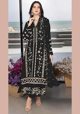 Black Embroidered Faux Georgette Kurta Set