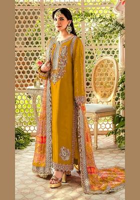Mustard Embroidered Faux Georgette Kurta Set